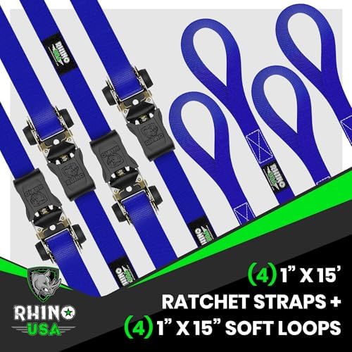 Rhino USA Ratchet Straps Tie Downs - 1in x 15ft - Image 4