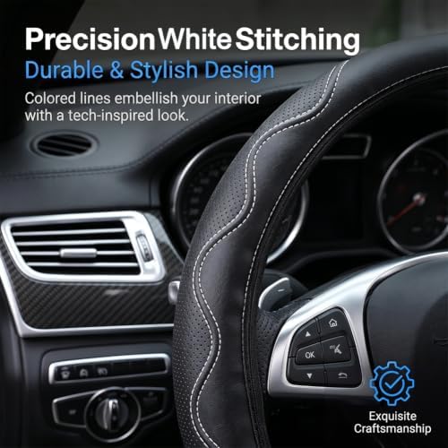 Elastic Steering Wheel Cover Black and White Universal 14-15 inch - Image 4