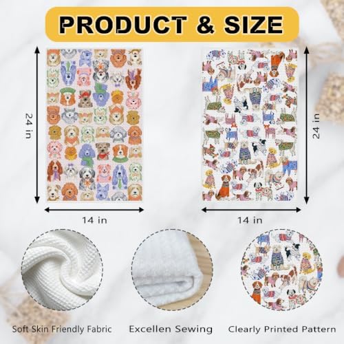 ZHAMEN 2 Pcs Cute Dog Kitchen Towels, Dogs Soft Absorbent Hand Tea Towel - Image 3