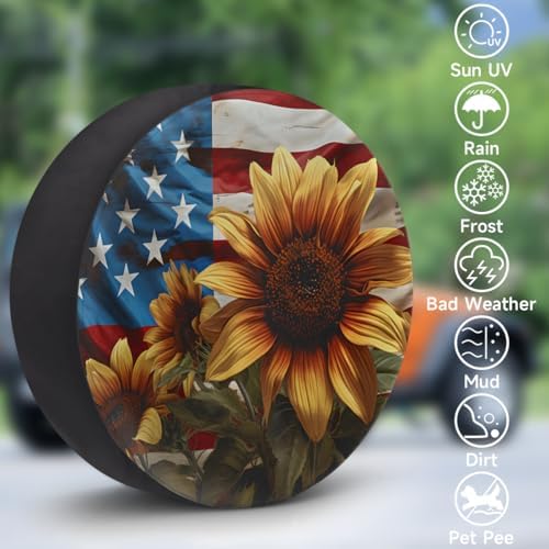 Rv Spare Tire Cover Wheel Sunflower American Flag Tire Covers Wheel Protectors - Image 3