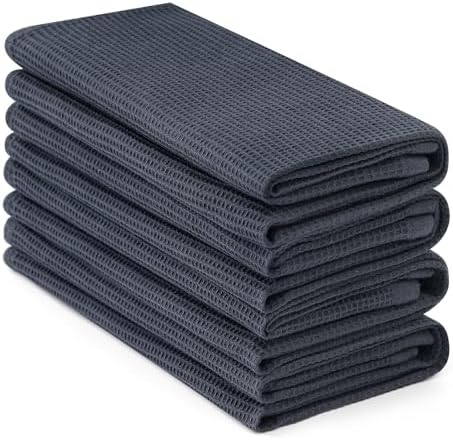 Homaxy 100% Cotton Waffle Weave Kitchen Towels, 4 Pack, Dark Grey by Homaxy