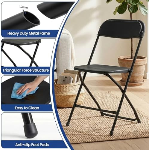 11-Piece 8 FT Black Plastic Folding Table Chairs Set - Image 5