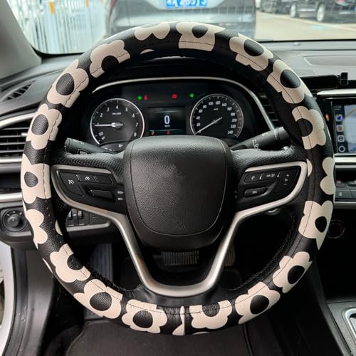 Vintage Groovy Flowers Car Leather Steering Wheel Cover - Image 2