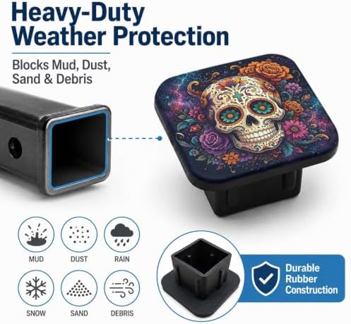 Day of The Dead Sugar Skull Galaxy Space 2" Hitch Cover, Rubber Towing Hitch - Image 6