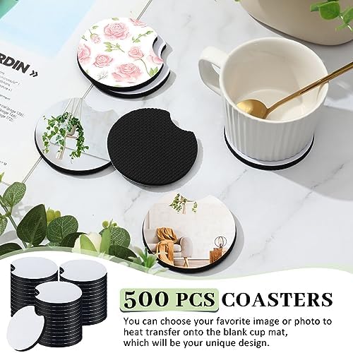 Sliner 500 Pcs Sublimation Blank Car Coasters Bulk, 2.75 Inch - Image 3