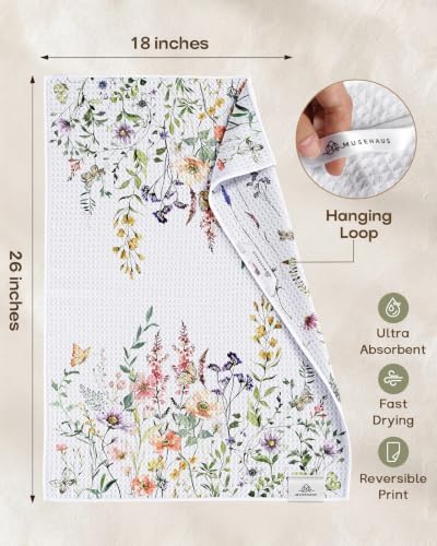 3pcs Double-Sided Waffle Kitchen Towels, Fresh Flowers - Image 4