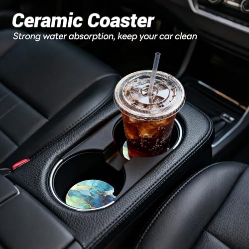 Car Cup Holder Ceramic Coasters 2 Pack, 2.56 in Anti Slip Absorbent Coaster - Image 2