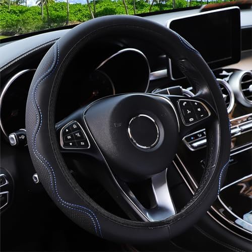 Elastic Steering Wheel Cover Black and Blue Universal 14-15 inch by Muamos
