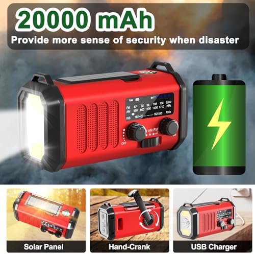 Emergency Radio NOAA Weather Radio Hand Crank & Solar Charging 20000mAh - Image 4