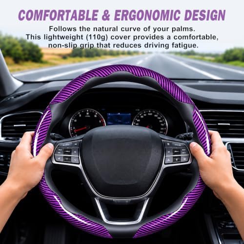 3pcs Universal Carbon Fiber Steering Wheel Cover, Anti-Slip & Segmented Design - Image 3