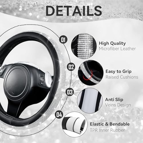 CAR PASS Bling Diamond Leather Steering Wheel Cover, - Image 2