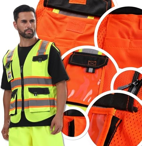 JKSafety Safety Vest for Men Women Hi Vis Reflective Vest JK220 Orange M - Image 6