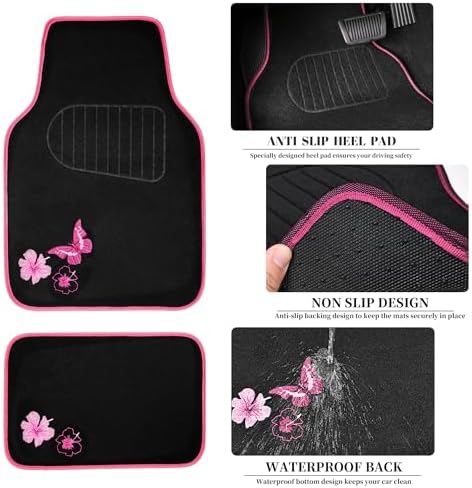CAR PASS Embroidery Butterfly Steering Wheel Cover and Waterproof Car Floor Mats - Image 4