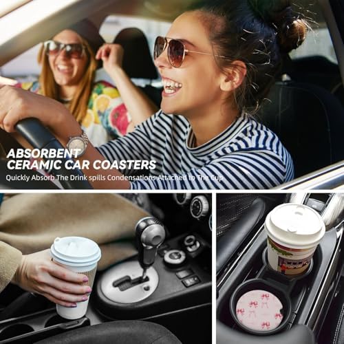 Pink Bow Car Cup Coaster 2 Pack Ceramic Absorbent Car Coasters 2.56 Inch - Image 7