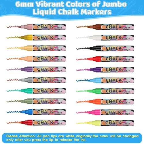 6PCS Green Jumbo Liquid Chalk Markers Erasable 6mm Reversible Tip - Image 2
