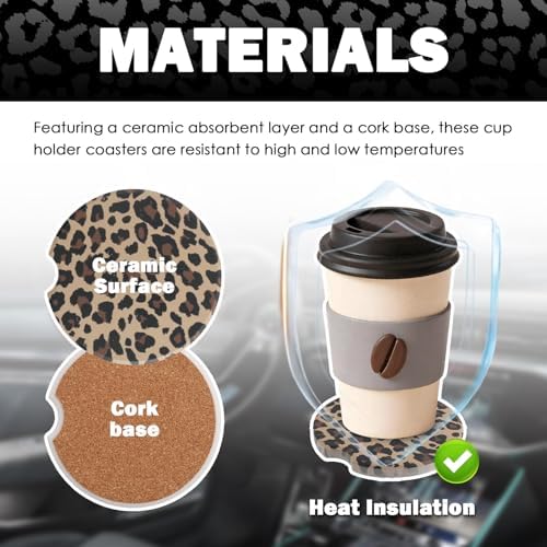 2PCS Car Cup Coasters, 2.6 Inch Leopard Print Cup Holder Coasters - Image 4