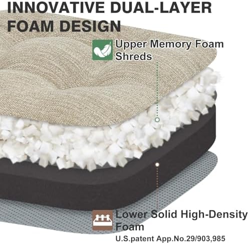 Shinnwa Dining Chair Cushions Set of 2, Dual-Layer Memory Foam Kitchen Chair - Image 2