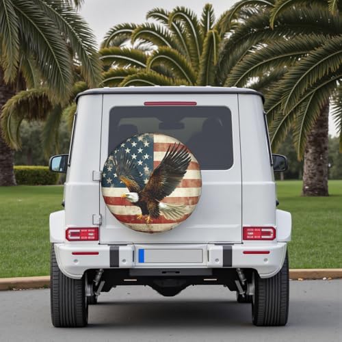 American Flag Spare Tire Cover Brown Bald Eagle Wheel Covers 16 Inch - Image 7
