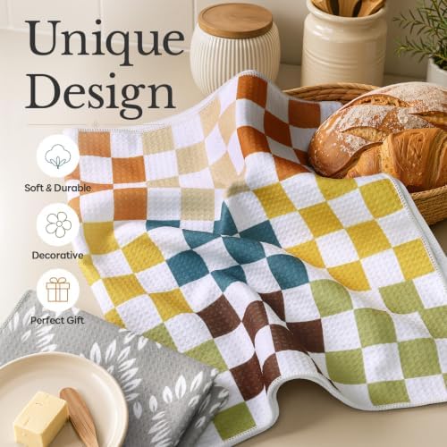 Homaxy Large Waffle Weave Kitchen Towels 2 Pack, Geo Check - Image 3