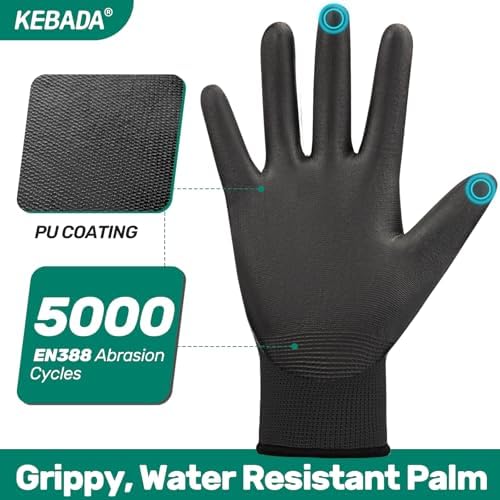 Kebada W1 Safety Work Gloves for Men Women, 120 Pairs Bulk Pack, PU Coated - Image 2