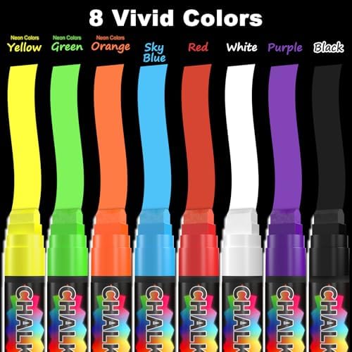 FansArriche Liquid Chalk Markers, 8 Colors 15mm Jumbo Car Window Markers - Image 2