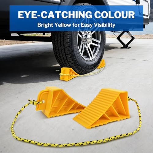 ROBLOCK 2 PCS Wheel Chocks for Travel Trailers, Heavy Duty Yellow Tire Stoppers - Image 5