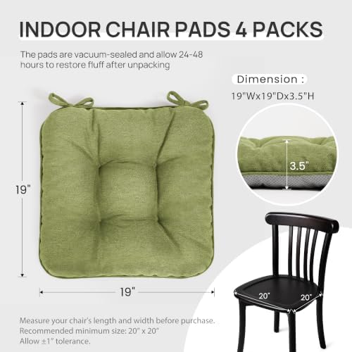 Love's cabin Memory Foam Chair Cushions Set of 4, 19 Inch, Olive Green - Image 2
