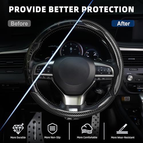 Amiss 3pcs Carbon Fiber Anti-Skid Steering Wheel Cover, Waterproof Design - Image 4