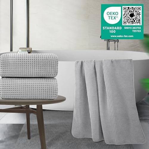 POLYTE 430 GSM Poly Blend Microfiber Waffle Bath Sheet XL Set, 35x70 in - Image 3