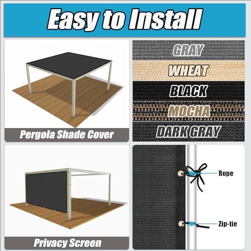 Amagenix 90% Pergola Shade Cover 8'X 21' Dark Gray Sun Shade Cloth - Image 3
