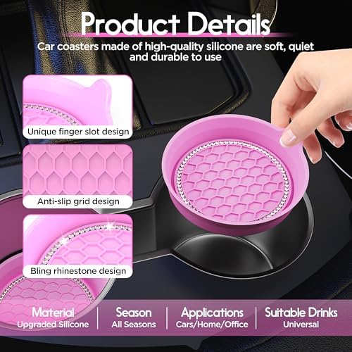 Amooca 4-Pack Car Cup Holder Coaster Bling Crystal Rhinestone Car Interior - Image 6