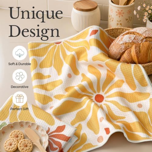Homaxy Large Waffle Weave Kitchen Towels 2 Pack, Boho Floral - Image 2
