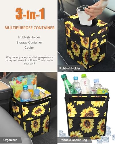 Pritent Car Trash Can with Lid Leakproof Car Garbage Bag Vehicle Trash Bin - Image 5