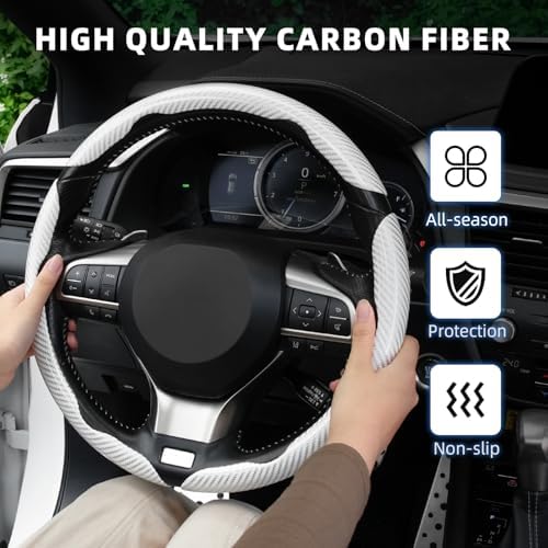 Amiss 3pcs Carbon Fiber Anti-Skid Steering Wheel Cover, Waterproof Design - Image 5