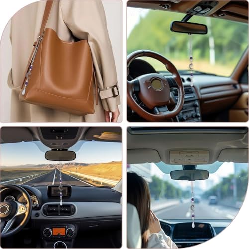 Purple Amethyst Hanging Car Charm Stone Bead Boho Cute Auto Rearview Mirror - Image 5