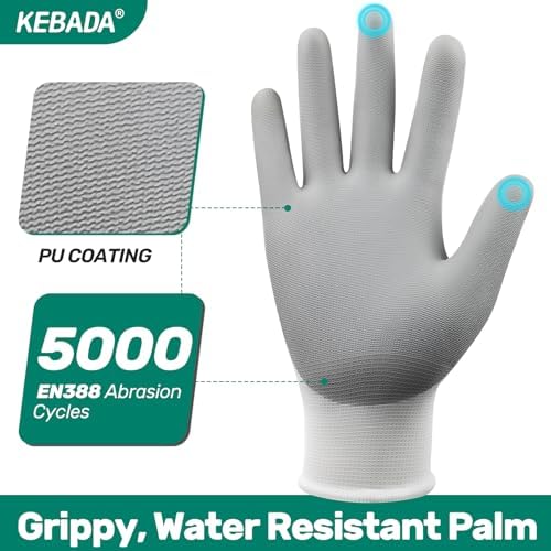 Kebada W1 Safety Work Gloves for Men & Women, Touchscreen, PU Coated - Image 2