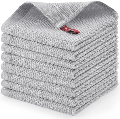 Homaxy 100% Cotton Waffle Weave Dish Cloths, 8 Pack, Light Grey by Homaxy
