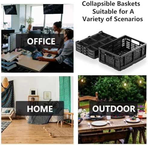 4-Pack Plastic Storage Crates, 20L Foldable Baskets, Collapsible Crates - Image 5