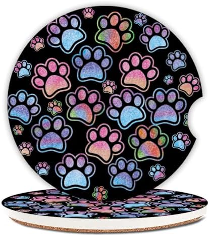 2 Pack Absorbent Car Coasters for Cup Holders, Gradient Black Dog paw Print by Unknown