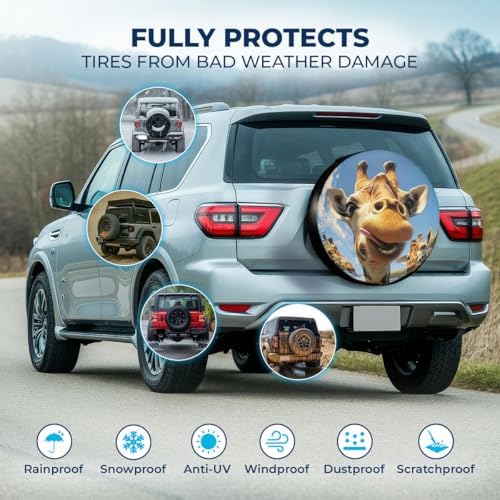 GENANY Giraffe Family Art Thick PVC Leather Spare Tire Cover Size 17 - Image 3