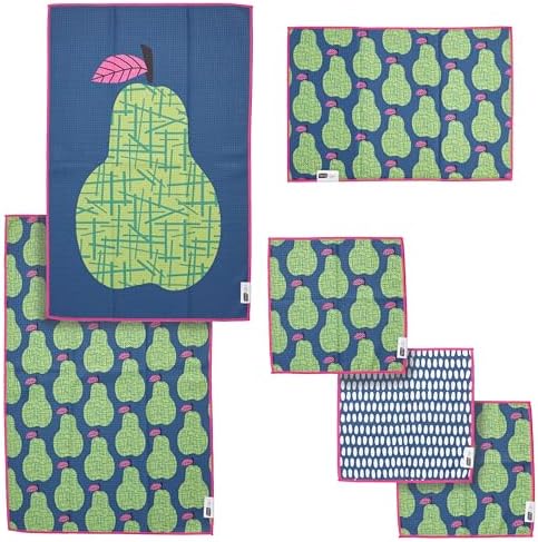 Ritz 6-Piece Pear Microfiber Kitchen Set – Retro Prickly Botanical Orchard by RITZ
