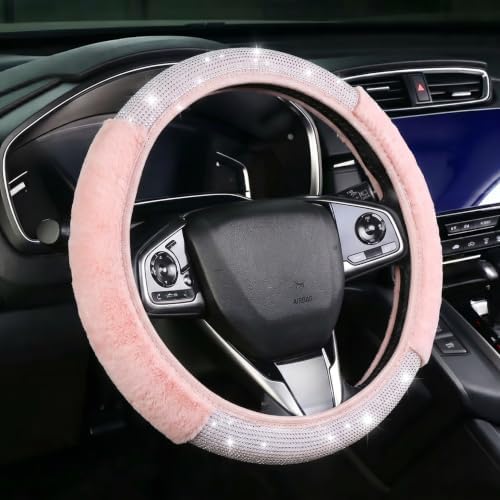 Bling Steering Wheel Cover Pink Fluffy Rhinestone by Muamos