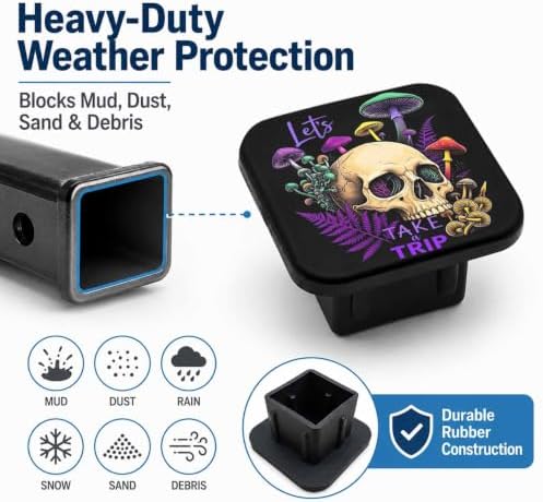 Mushroom Skull 2" Hitch Cover, Rubber Towing Hitch Covers Hitch Protector - Image 6