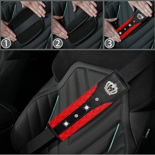 NBTEPEM 6 PCS Bling Red Car Accessories Set, Leather Red Steering Wheel Covers - Image 6