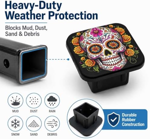 Hitch Cover Receiver Tube Hitch Plug Sugar Skull Flowers, Tool-Free Install Tow - Image 6