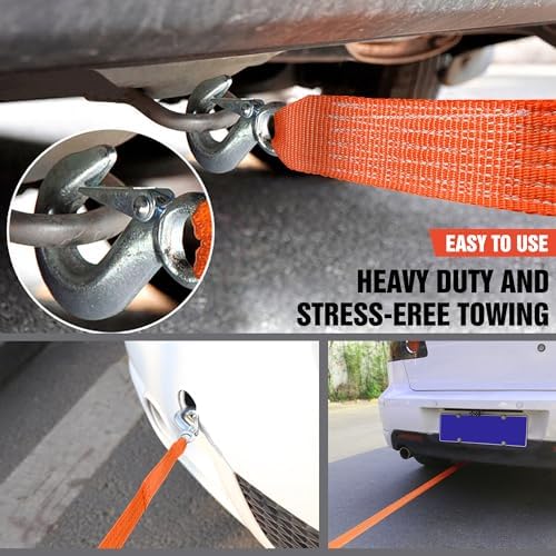 Tow Strap with Hooks 2”x20’ 15, 000 LBS, Tow Rope Metal Safety Hooks - Image 5