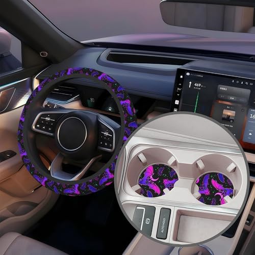 Purple Bat on Starry Sky Steering Wheel Cover - Image 5