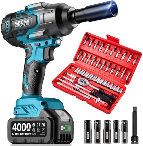 Seesii Impact Wrench 1000N.m & 46PCS 1/4″ Drive Socket Set Tool by SEESII