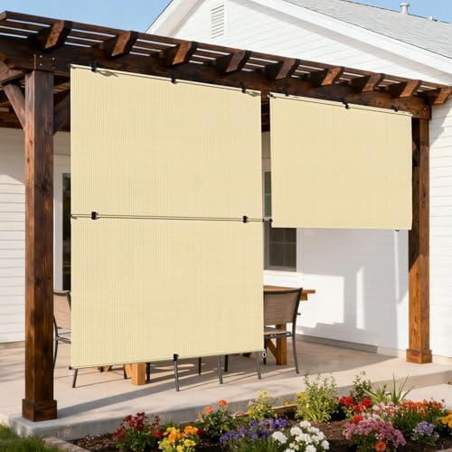 Outdoor Roller Shade 4'W x 13'H Cordless Shades Roll Up, Folding Exterior Patio by Coonoble