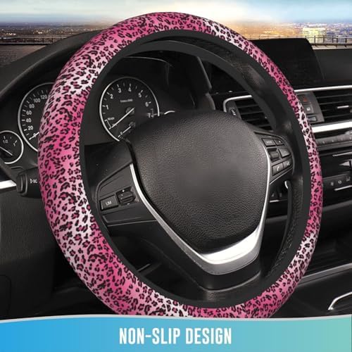 Steering Wheel Cover 15 Inch Breathable Anti Slip, Leopard Hot Pink - Image 2